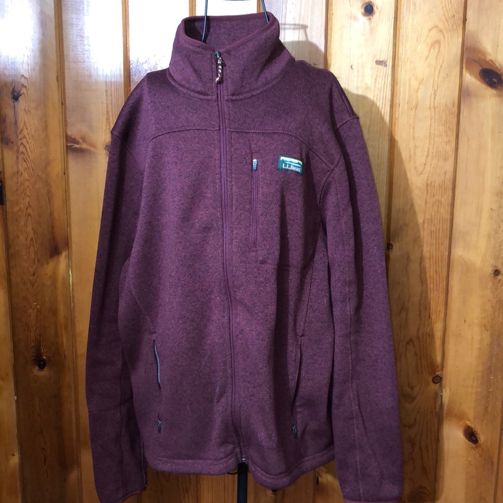 L.L bean mens maroon/red zip up fleece sweater coat size large slightly fitted